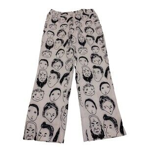 SHEKOU Abstract Face Pants White Sketched Faces XL Sized Pop Art. Lt Weight